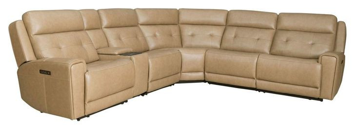 Worthington York Sand Leather 6 Piece Modular Power Reclining Sectional with USB Charging