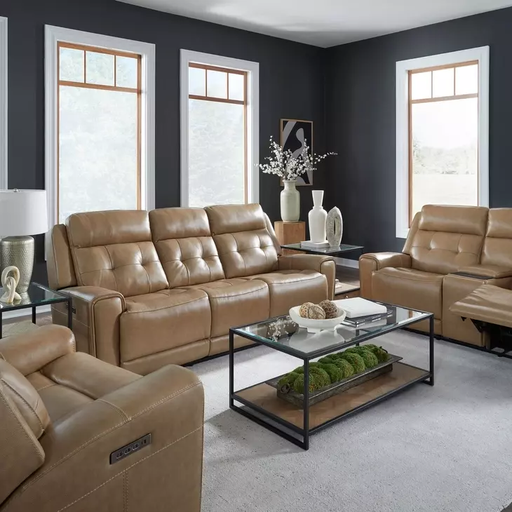 Worthington York Sand Leather Glider Power Recliner with USB Charging