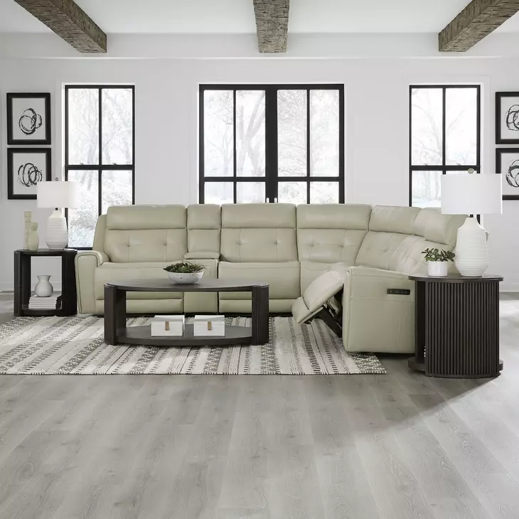 Carrington Baja Stone Leather 6 Piece Modular Zero Gravity Triple Power Reclining Sectional with Console and USB Charging