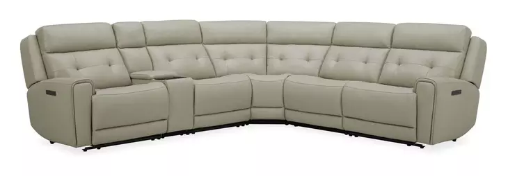 Carrington Baja Stone Leather 6 Piece Modular Zero Gravity Triple Power Reclining Sectional with Console and USB Charging