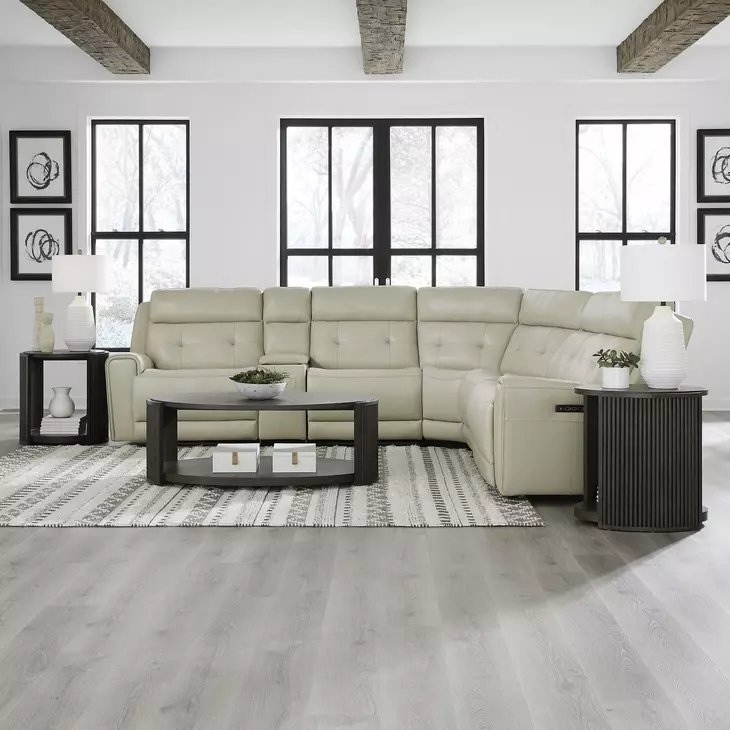 Carrington Baja Stone Leather 6 Piece Modular Zero Gravity Triple Power Reclining Sectional with Console and USB Charging