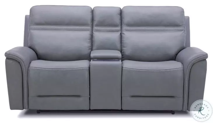 Cooper Bleu Gray Leather Triple Zero Gravity Power Reclining Loveseat with Articulating Headrest