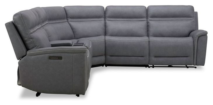 Sullivan Blue Gray Leather 6 Piece Modular Power Reclining Sectional with USB Charging