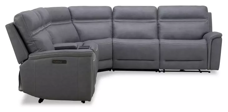 Cooper Blue Gray Leather 6 Piece Modular Power Reclining Sectional with USB Charging