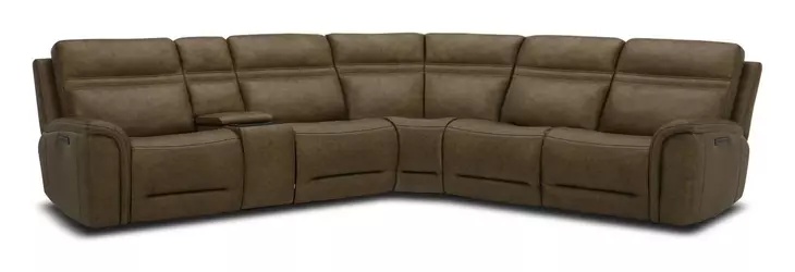 Cooper Camel Leather 6 Piece Modular Zero Gravity Triple Power Reclining Sectional with Console and USB Charging