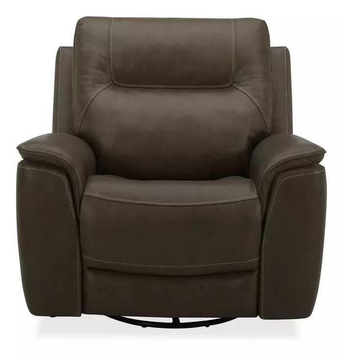 Collins York Chestnut Leather Triple Power Swivel Glider Recliner with USB Charging