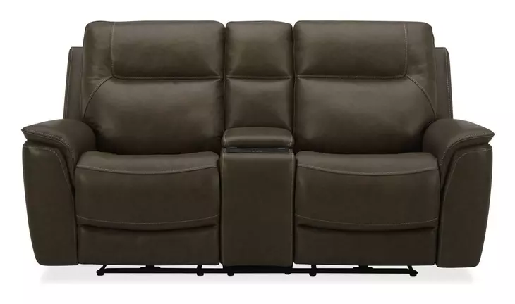 Collins York Chestnut Leather 80" Zero Gravity Triple Power Reclining Loveseat with Console and USB Charging