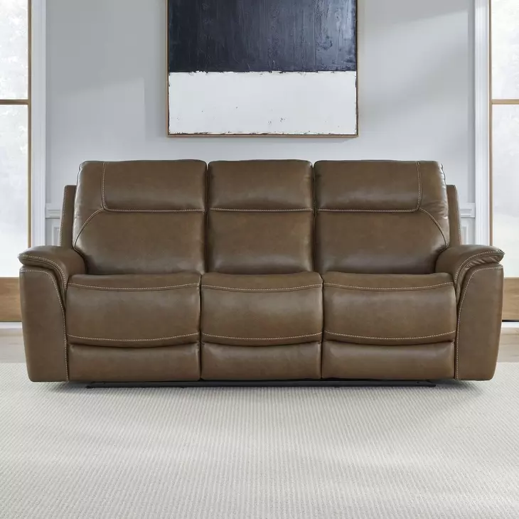 Collins York Chestnut Leather 89" Zero Gravity Triple Power Reclining Sofa with USB Charging