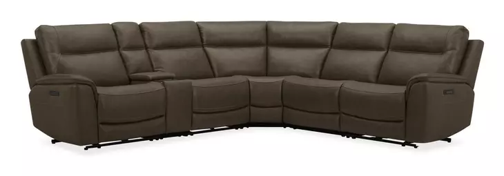 Collins York Chestnut Leather Modular Zero Gravity Triple Power Reclining Sectional with Console and USB Charging