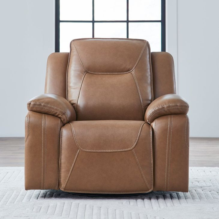 Callihan York Butternut Leather Glider Power Recliner with USB Charging and Heat Massage
