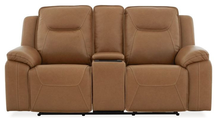 Callihan York Butternut Leather 81" Power Reclining Loveseat with Console and USB Charging