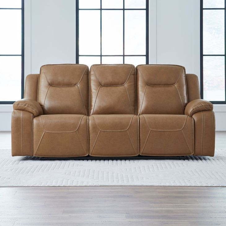 Callihan York Butternut Leather 89" Power Reclining Living Room Set with USB Charging and Heat Massage