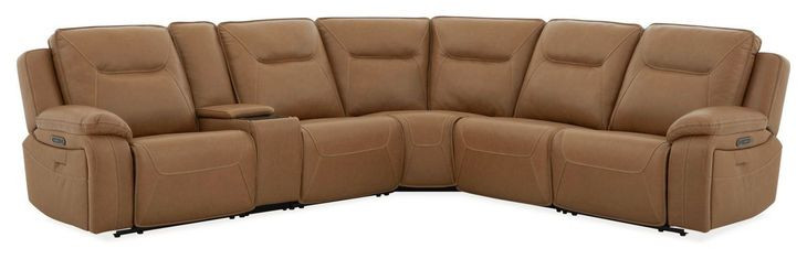 Callihan York Butternut Leather 6 Piece Modular Power Reclining Sectional with Heat Massage and USB Charging