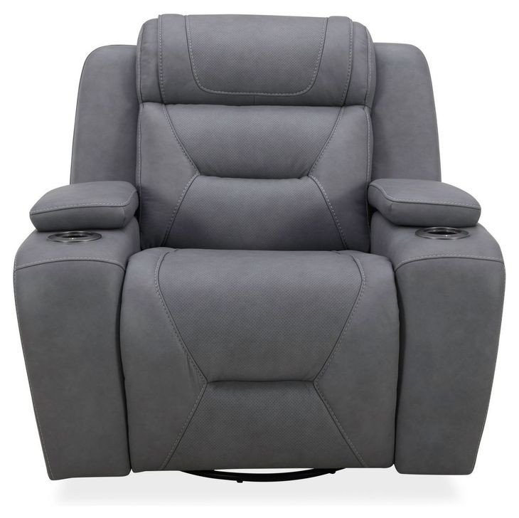 Langford Aline Blue Gray Leather Glider Power Recliner with USB Charging and LED