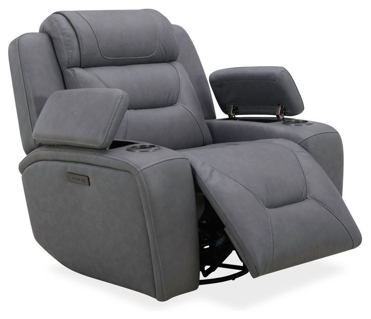 Langford Aline Blue Gray Leather 91" Zero Gravity Power Reclining Living Room Set with USB Charging and LED