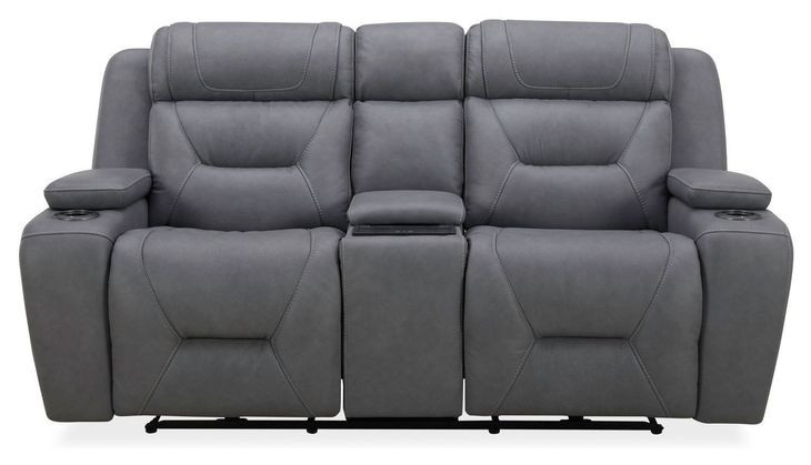 Langford Aline Blue Gray Leather 80" Zero Gravity Loveseat with Console and USB Charging