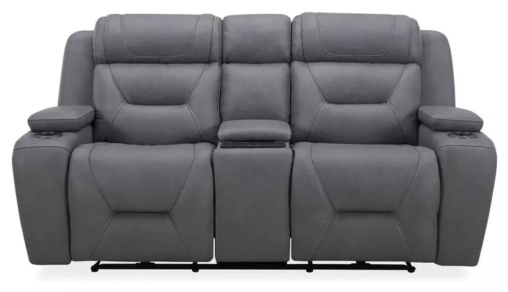 Langford Aline Blue Gray Leather 80" Zero Gravity Loveseat with Console and USB Charging