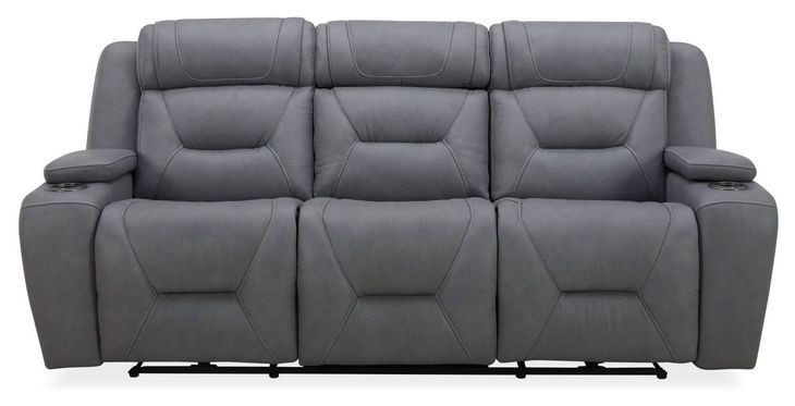 Langford Aline Blue Gray Leather 91" Zero Gravity Power Reclining Sofa with USB Charging and LED
