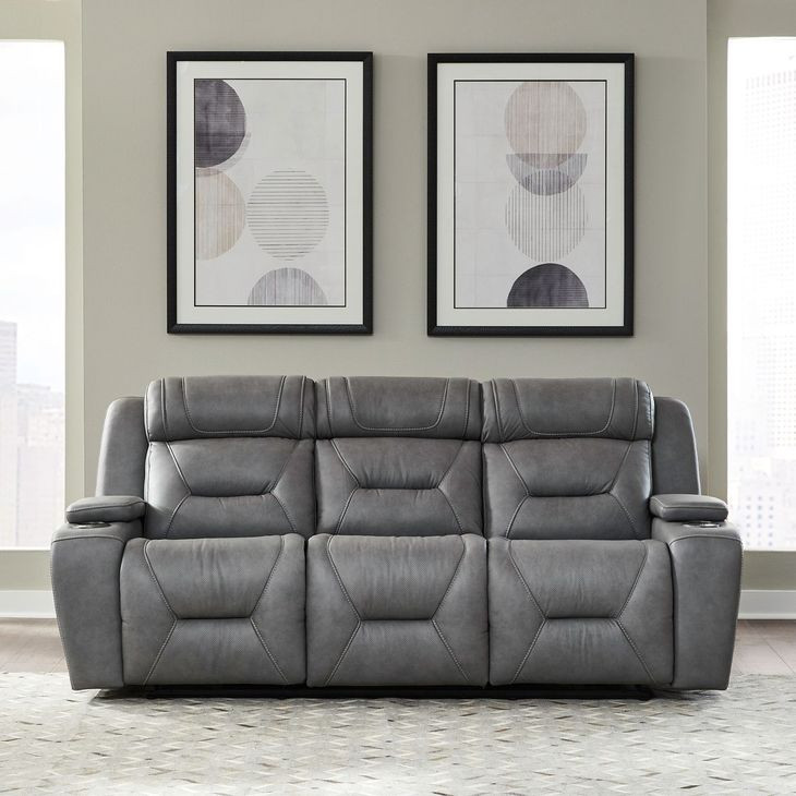 Langford Aline Blue Gray Leather 91" Zero Gravity Power Reclining Sofa with USB Charging and LED