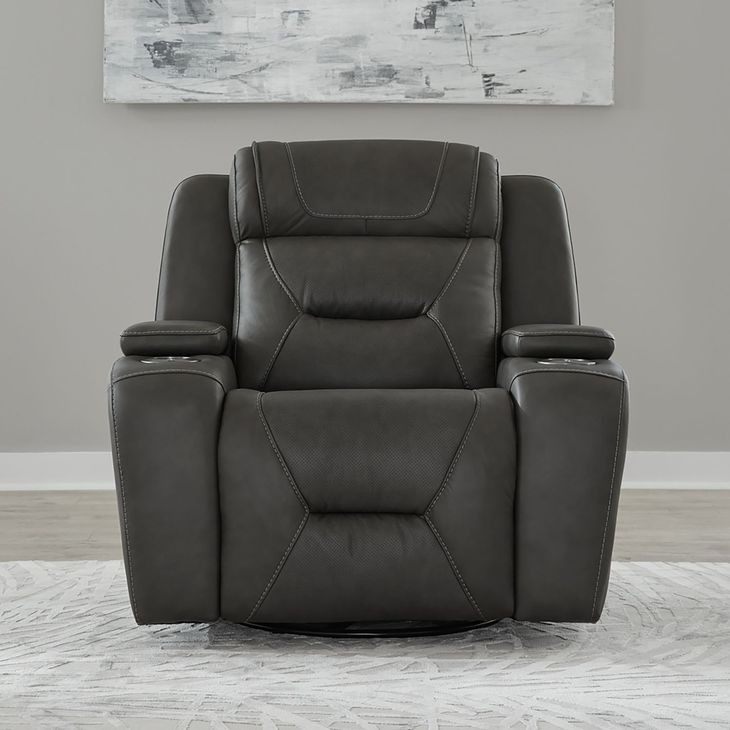 Langford Aline Coal Leather Glider Power Recliner with USB Charging and LED