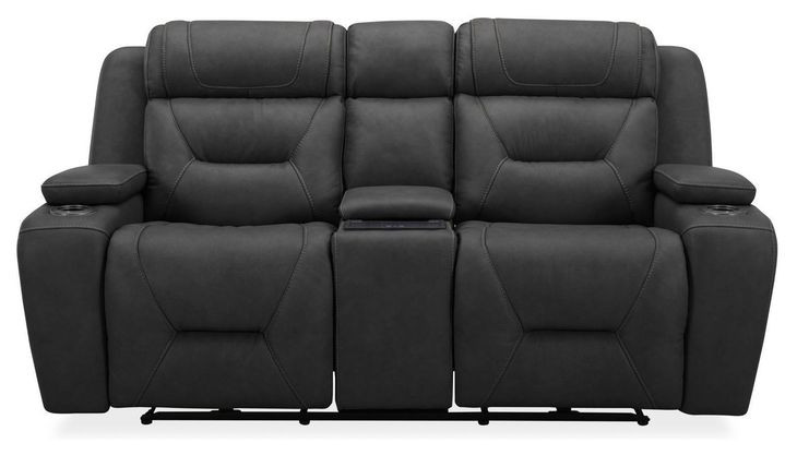Langford Aline Coal Leather 80" Zero Gravity Loveseat with Console and USB Charging
