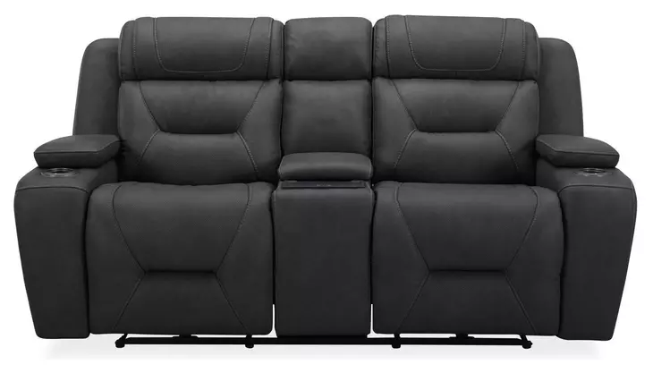 Langford Aline Coal Leather 80" Zero Gravity Loveseat with Console and USB Charging