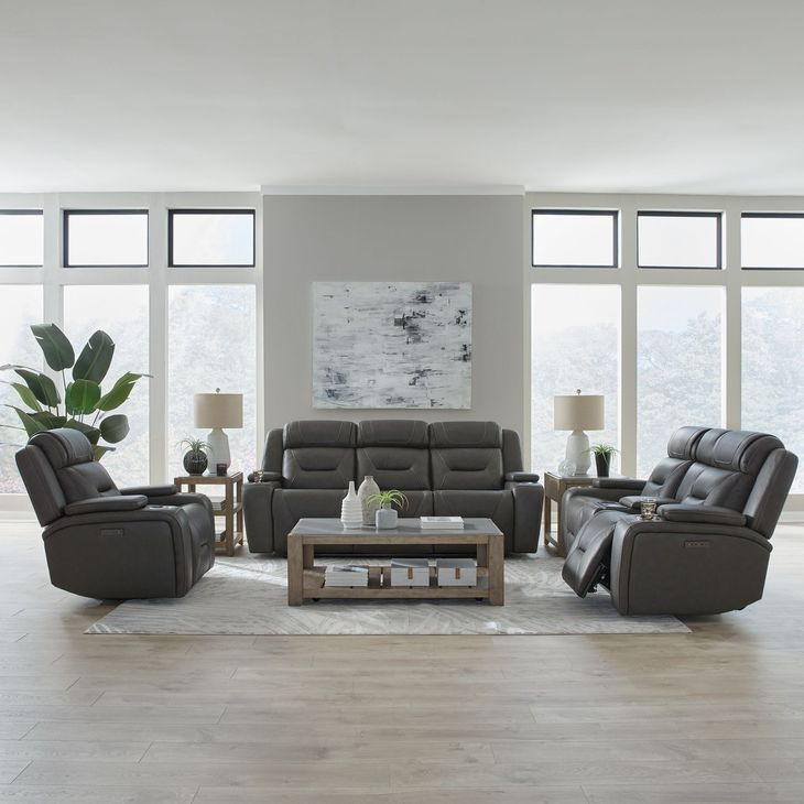 Langford Aline Coal Leather 91" Zero Gravity Power Reclining Living Room Set with USB Charging and LED