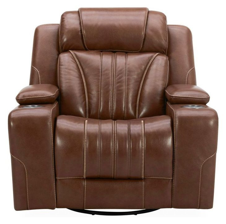 Caswell Nature Chestnut Leather Glider Power Recliner with USB Charging and LED