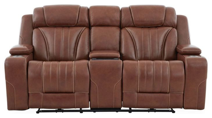 Caswell Nature Chestnut Leather 82" Zero Gravity Power Reclining Loveseat with Console and USB Charging