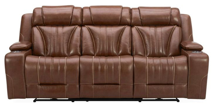 Caswell Nature Chestnut Leather 91" Zero Gravity Power Reclining Sofa with LED and USB Charging