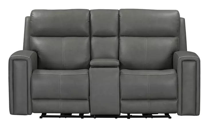 Camden Aline Light Gray Leather 78" Triple Power Zero Wall Reclining Loveseat with Console and USB Charging