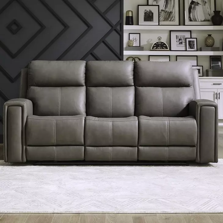 Camden Aline Light Gray Leather 89" Triple Power Zero Wall Reclining Sofa with USB Charging