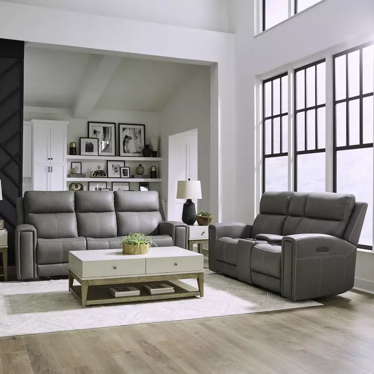 Camden Aline Light Gray Leather Triple Power Zero Wall Reclining Living Room Set with USB Charging