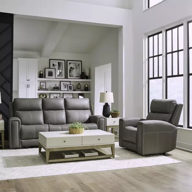 Camden Aline Light Gray Leather 89" Triple Power Zero Wall Reclining Sofa with USB Charging
