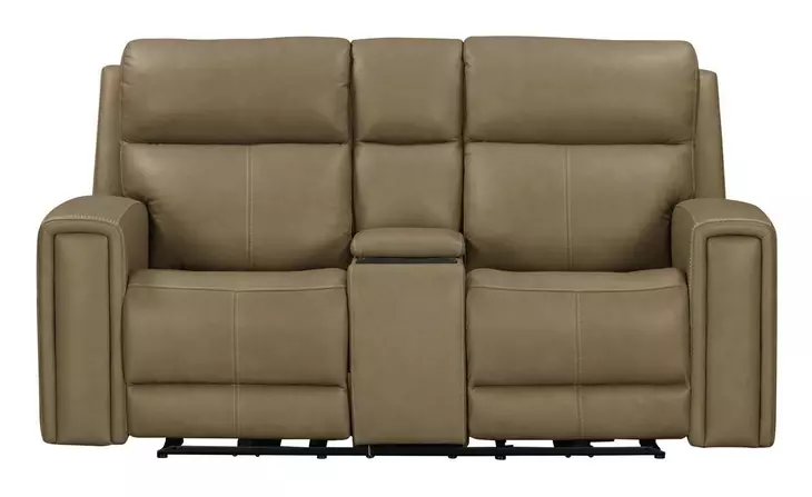 Camden Aline Toast Leather 78" Triple Power Zero Wall Reclining Loveseat with Console and USB Charging