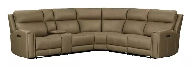 Camden Aline Toast Leather Modular Triple Power Zero Wall Reclining Sectional with Console and USB Charging