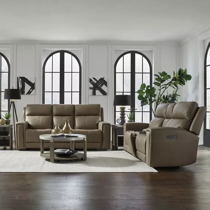 Camden Aline Toast Leather Triple Power Zero Wall Reclining Living Room Set with USB Charging