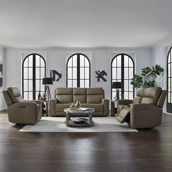Camden Aline Toast Leather Triple Power Zero Wall Reclining Living Room Set with USB Charging