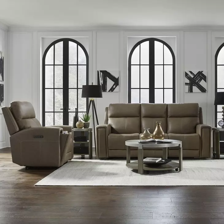 Camden Aline Toast Leather 89" Triple Power Zero Wall Reclining Sofa with USB Charging