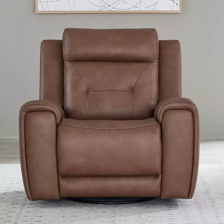 Kingswell Aline Saddle Leather Glider Power Recliner with USB Charging