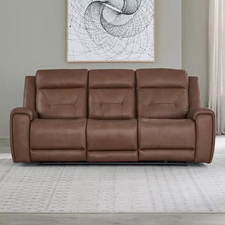 Kingswell Aline Saddle Leather Zero Gravity 87" Power Reclining Sofa with USB Charging
