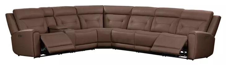 Kingswell Aline Saddle Leather 7 Piece Modular Power Reclining Sectional with USB Charging