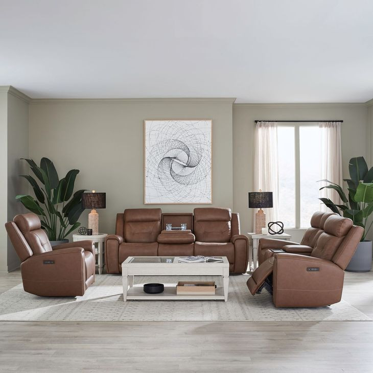 Beckham Aline Saddle Leather 91" Zero Gravity Power Reclining Living Room Set with USB Charging