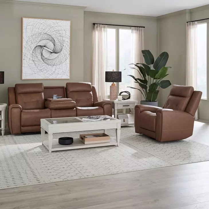 Kingswell Aline Saddle Leather Glider Power Recliner with USB Charging