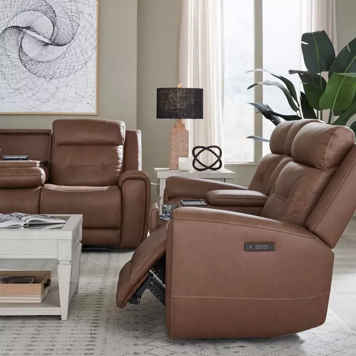 Kingswell Aline Saddle Leather Zero Gravity 87" Power Reclining Sofa with USB Charging
