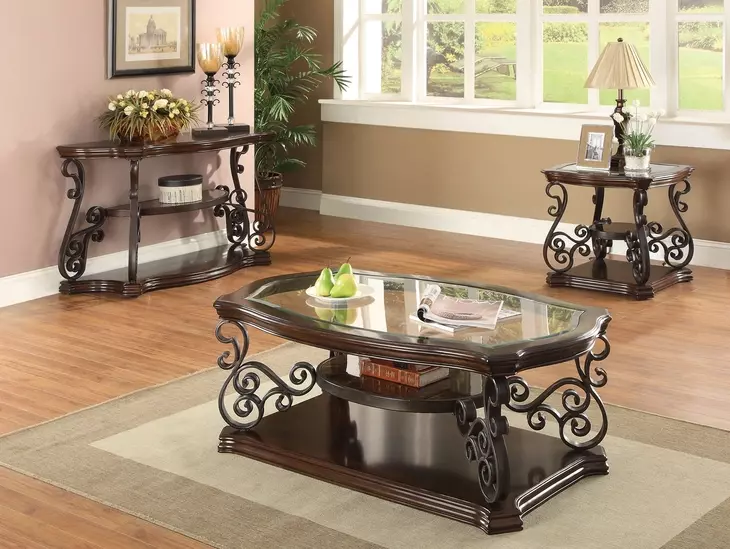 Laney Deep Merlot And Clear Occasional Table Set