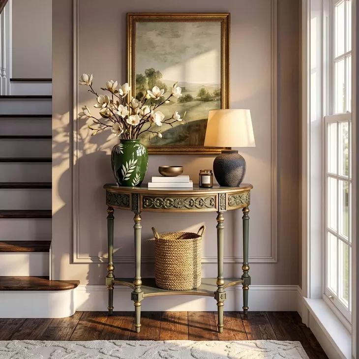 Danelle Royal Pastel Green Demilune Console Table