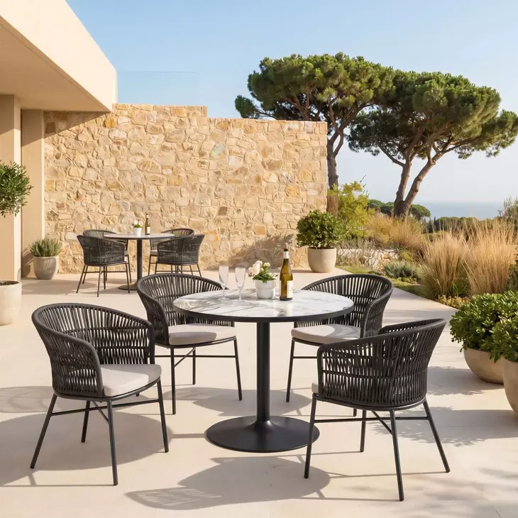 Batu Gray and Black Outdoor 35" Round Glass Top Dining Table