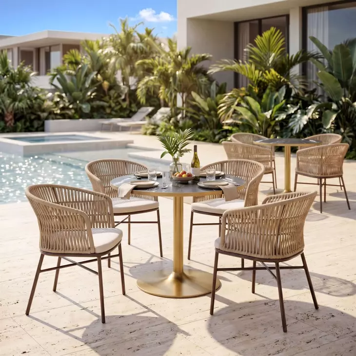 Batu Black and Gold Outdoor 35" Round Glass Top Dining Table