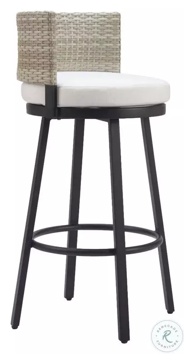 Midnight Wave White Performance Fabric Outdoor Bar Stool